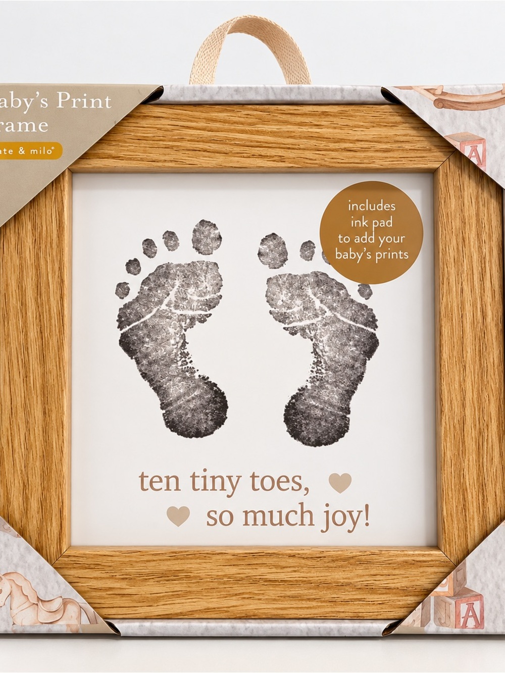 NWT Kate & Milo Baby’s Footprint Print Frame w/ Ink Pad Wooden Keepsake